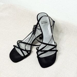 Stuart Weitzman Vintage Black Strappy Kitten Heels